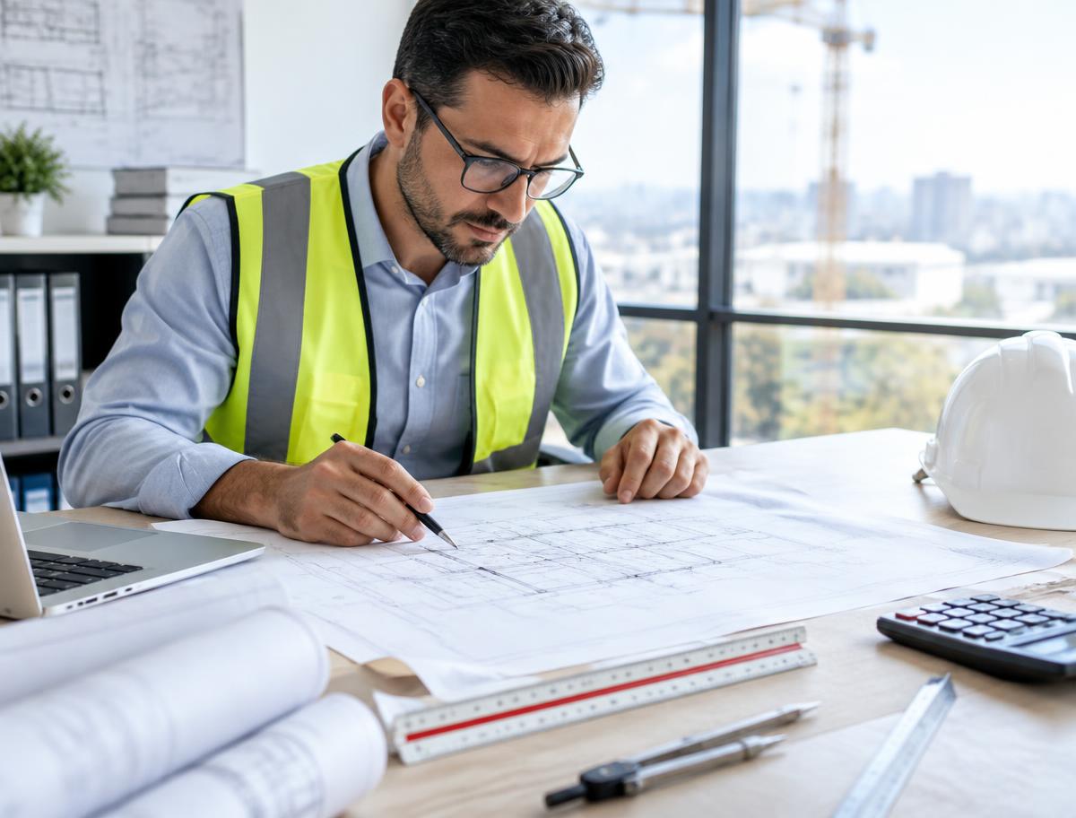 Engineer reviewing plans